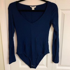 Forever 21 Long Sleeve Navy Bodysuit